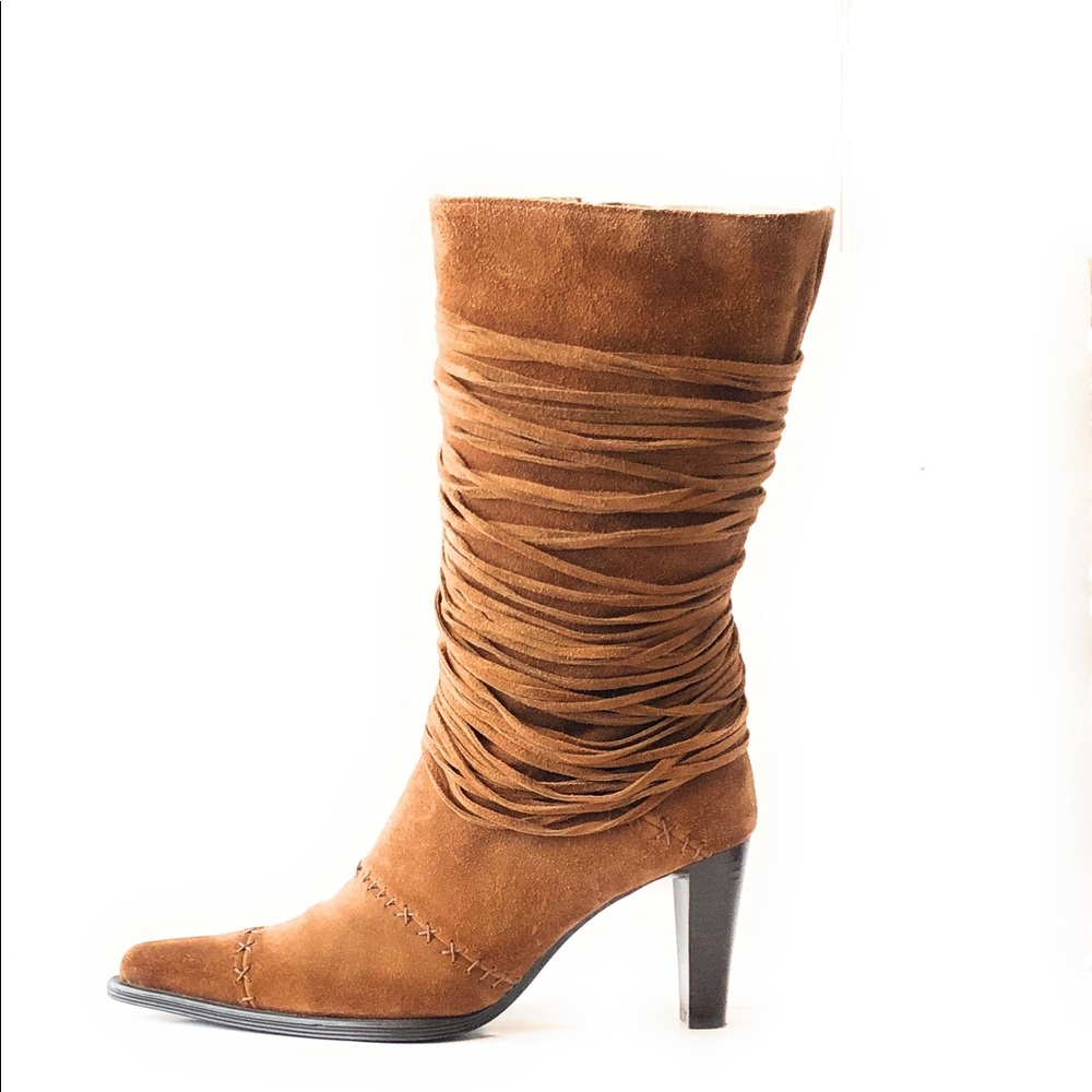 Cinderella Leather Suede Fringe Boots Sz 40